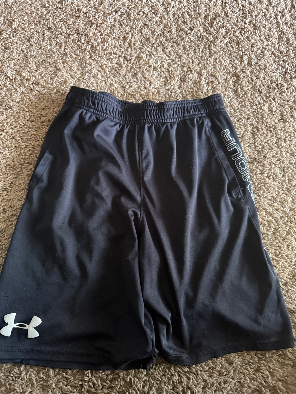 Under Armour Black Shorts with White Logo and Side Script